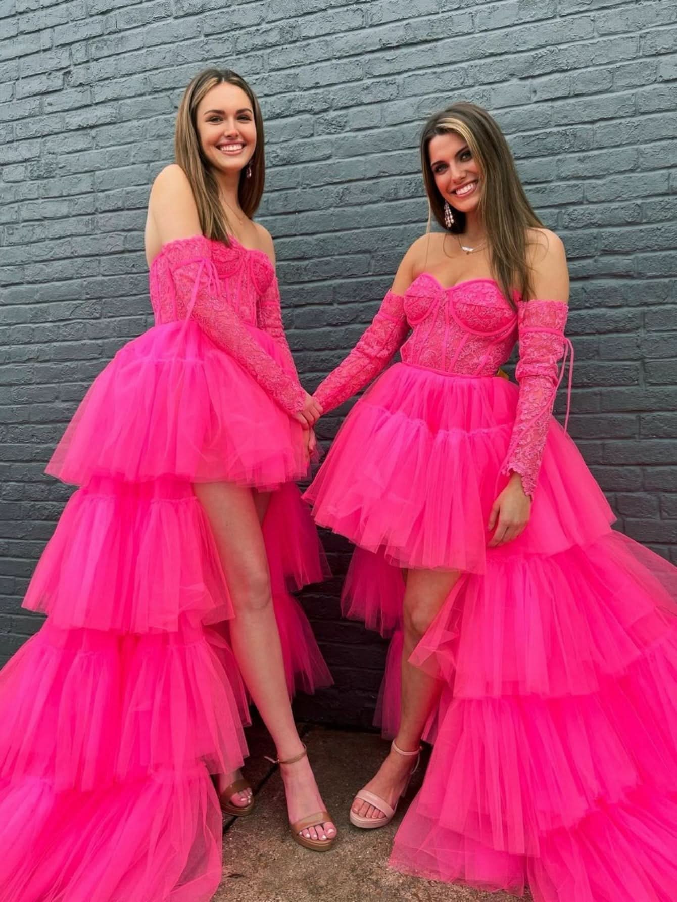 Charming A-Line Asymmetrical Strapless Tiered Tulle Prom Dress BM bride