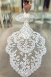Spaghetti Strap Backless V-Neck Long Mermaid Wedding Dress with Lace BM bride