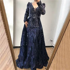 Luxury Sequin Beaded Long Sleeve A-Line Prom Dress BM bride