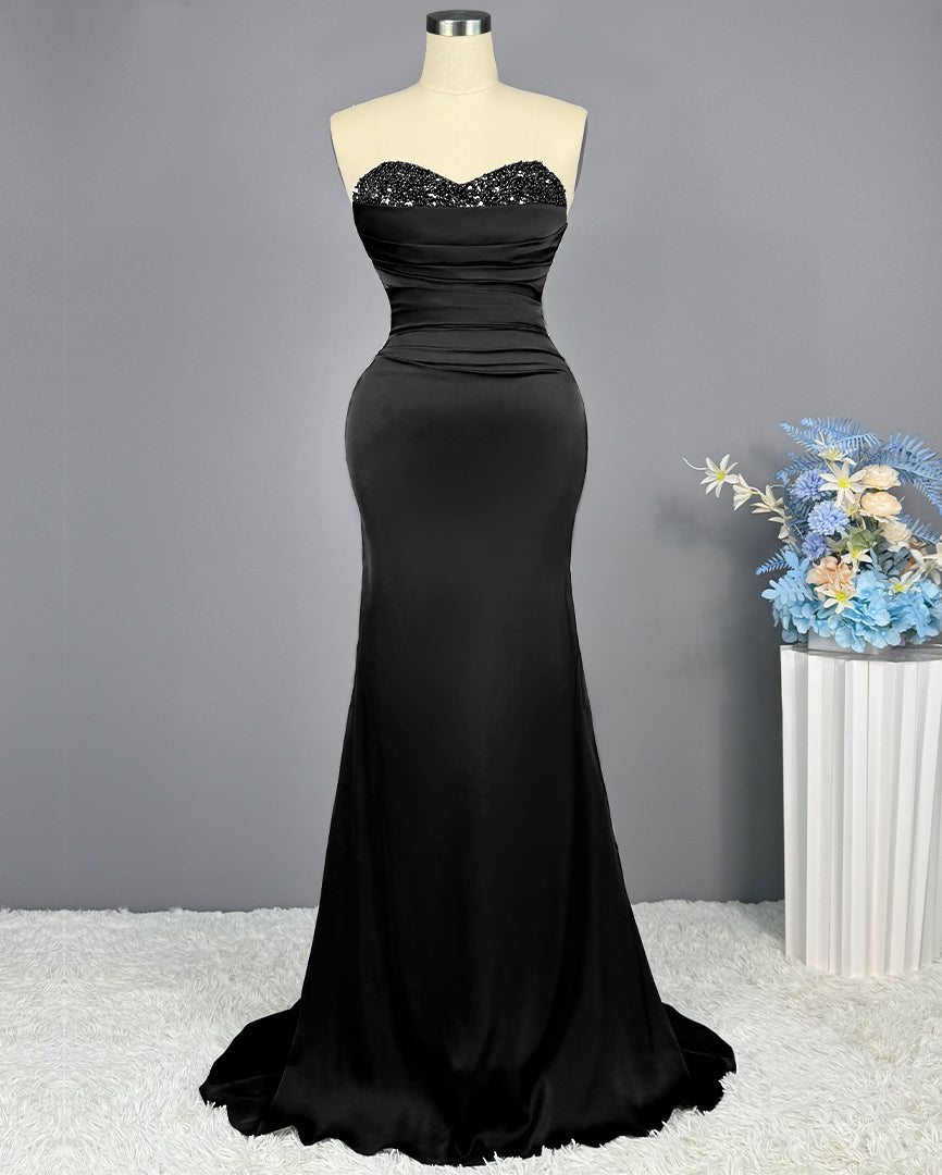 Red Sweetheart Sleeveless Sequined Mermaid Prom Dress BM bride