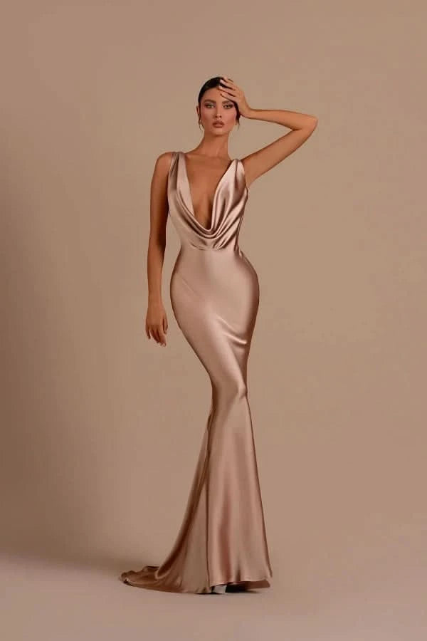 Elegant Champagne Mermaid Prom Dress Long Slimming BM bride