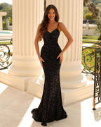 Spaghetti Strap Sequined Mermaid Evening Dress BM bride