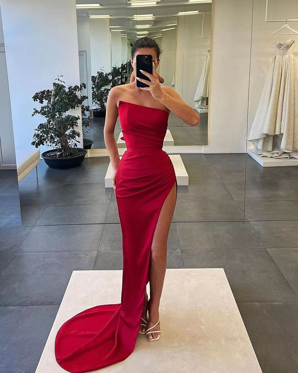 Gorgeous Sleeveless Satin Long Mermaid Prom Dress with Split BM bride