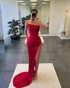 Gorgeous Sleeveless Satin Long Mermaid Prom Dress with Split BM bride