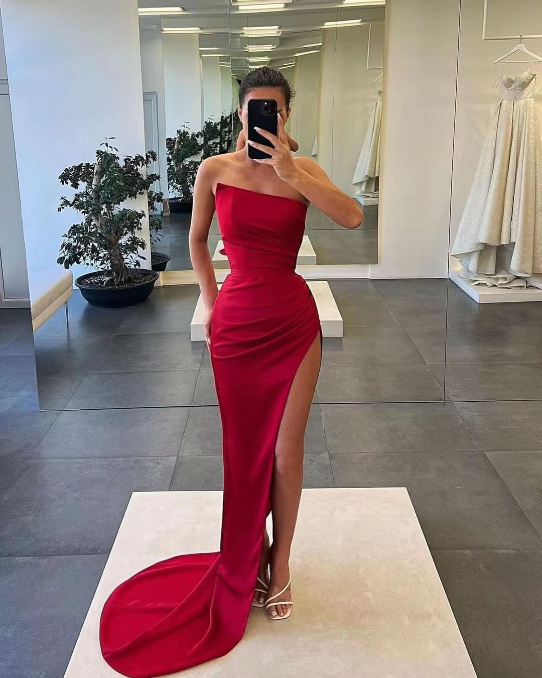 Gorgeous Sleeveless Satin Long Mermaid Prom Dress with Split BM bride