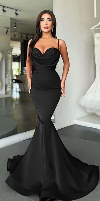 Mermaid Red Spaghetti Strap Sleeveless Sweetheart Prom Dress With Sequins BMBRIDE