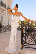 Stunning Ivory Strapless Sleeveless Pleated  Mermaid Prom Dress With Beadings