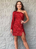 Stunning Bodycon One-Shoulder Sequins Homecoming Dress BM bride