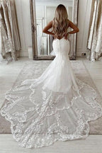 Sleeveless Long Mermaid Wedding Dress with Lace Appliques BM bride