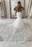 Sleeveless Long Mermaid Wedding Dress with Lace Appliques BM bride