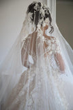 Long Sleeve A-Line Sweetheart Open Back Wedding Dress with Tulle Lace BM bride