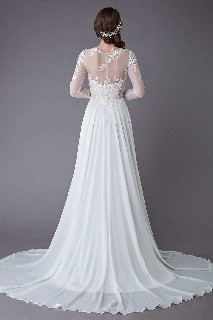 Long Sleeve Lace Wedding Dress with Slit BM bride