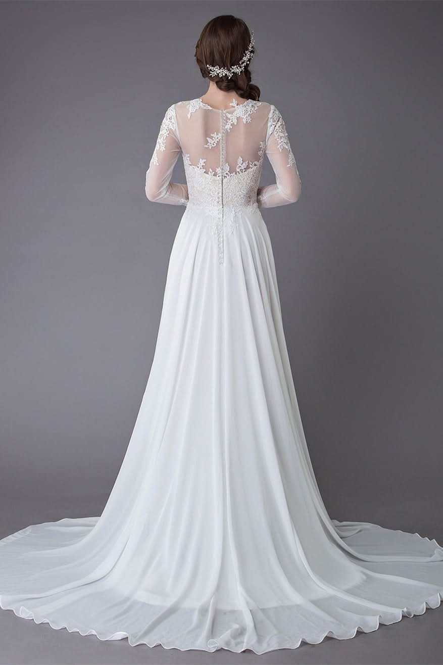 Long Sleeve Lace Wedding Dress with Slit BM bride