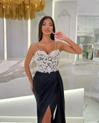 Baby Blue Prom Dress with High Slit, Spaghetti Strap Sweetheart Appliques BM bride