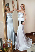 Charming Appliques Mermaid Strapless Sleeveless Sweetheart Prom Dress Long