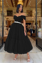 Light Pink Sweetheart Off-The-Shoulder Tulle Prom Dress with Belts BM bride
