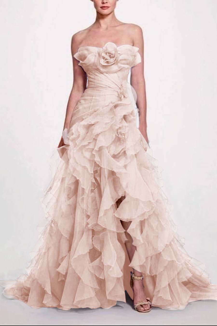Strapless Sleeveless Long High Split Prom Dress With Pleated BMBRIDE