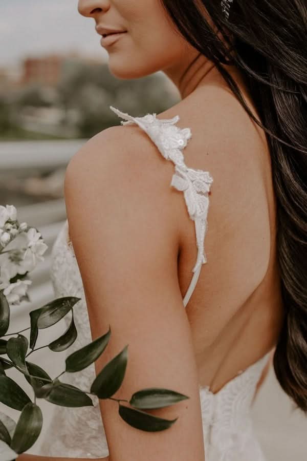 Elegant V-Neck Spaghetti Strap Backless Long Mermaid Wedding Dress with Lace BM bride