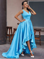 Ocean Blue V-Neck Sleeveless Prom Dress BM bride
