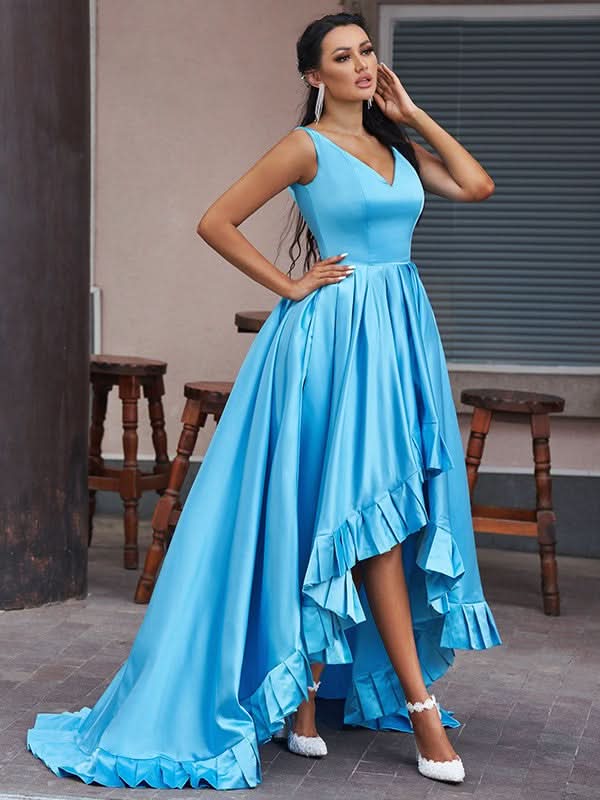 Ocean Blue V-Neck Sleeveless Prom Dress BM bride