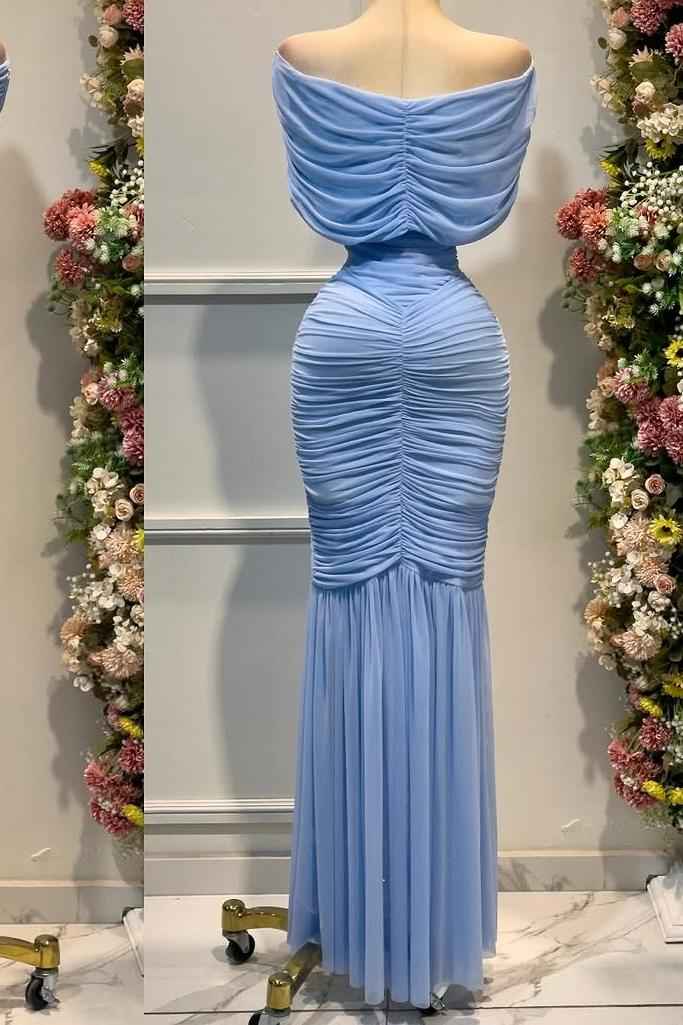 Strapless Sleeveless Off the Shoulder Long Prom Dress With Pleated