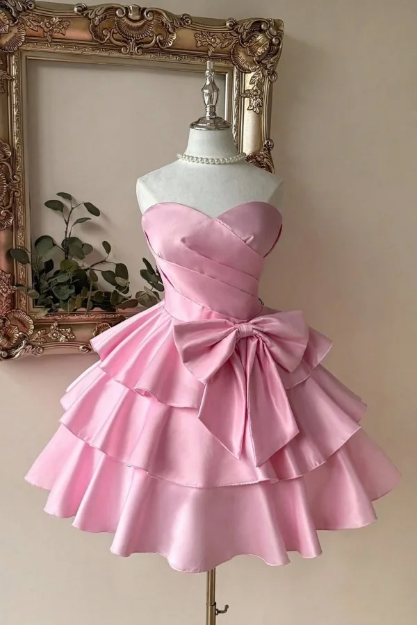 Strapless Sweetheart Sleeveless Short Prom Dress With Pleated
