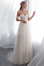 Long Off-the-Shoulder Tulle Wedding Dress BM bride