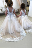 BMbride Cap Sleeves Appliques Flower Girl Dress BMbride