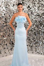 Strapless Sleeveless Long Mermaid Prom Dress With Flower Pleated