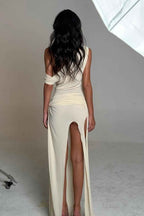 Chic One Shoulder Sleeveless Long Prom Dress With Split Pleated