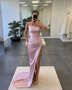 Gorgeous Sleeveless Satin Long Mermaid Prom Dress with Split BM bride