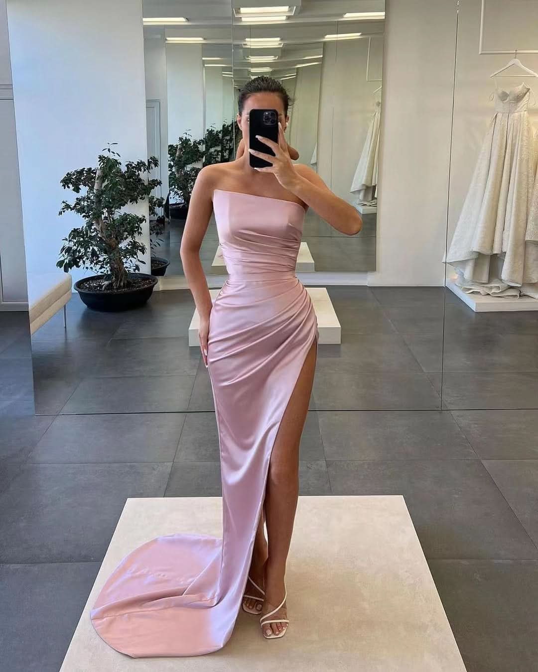 Gorgeous Sleeveless Satin Long Mermaid Prom Dress with Split BM bride