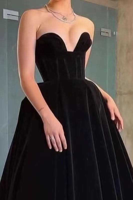 Black Strapless Sleeveless Sweetheart Evening Dress BM bride