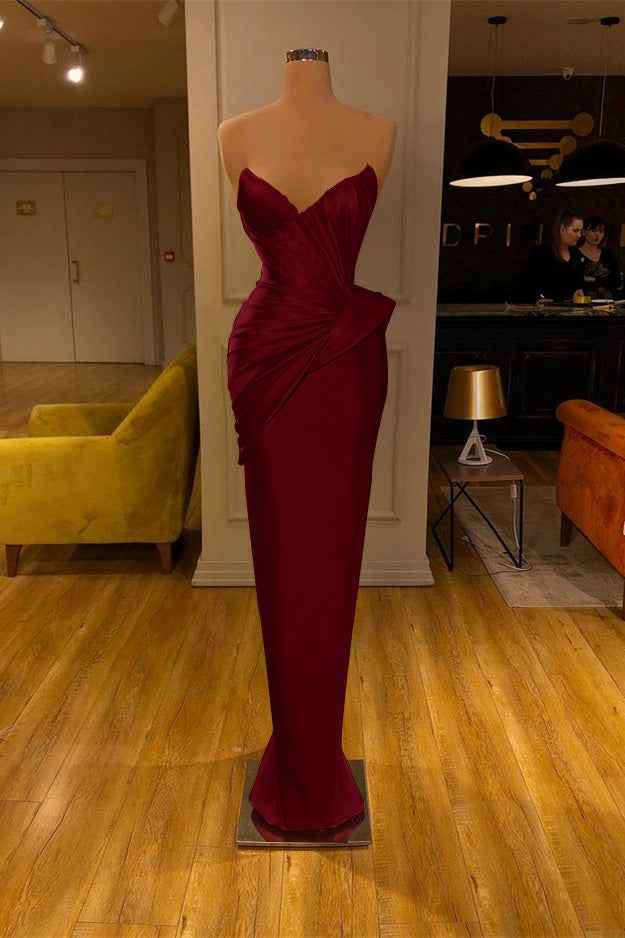 Chic Yellow Strapless Deep V Neck Sleeveless Mermaid Prom Dress With Pleated