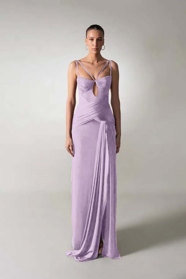 Spaghetti Strap Sleeveless Long Mermaid Prom Dress With Pleated BMBRIDE