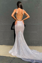 Deep V-Neck Sequins Mermaid Prom Dress with Open Back BM bride