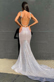 Deep V-Neck Sequins Mermaid Prom Dress with Open Back BM bride