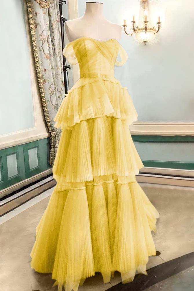 Strapless Off the Shoulder Sleeveless Long Prom Dress With Tulle BMBRIDE