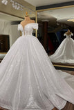 Gorgeous Off-the-Shoulder Long Ball Gown Wedding Dress with Sequins BM bride