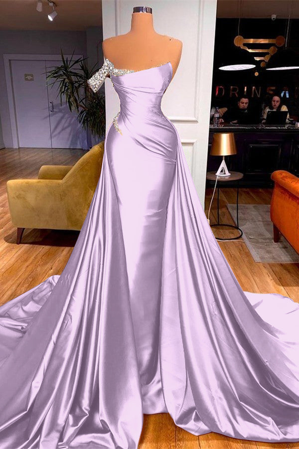 Sleeveless Beadings Mermaid Prom Dress One Shoulder With Detachable skirt BMBRIDE
