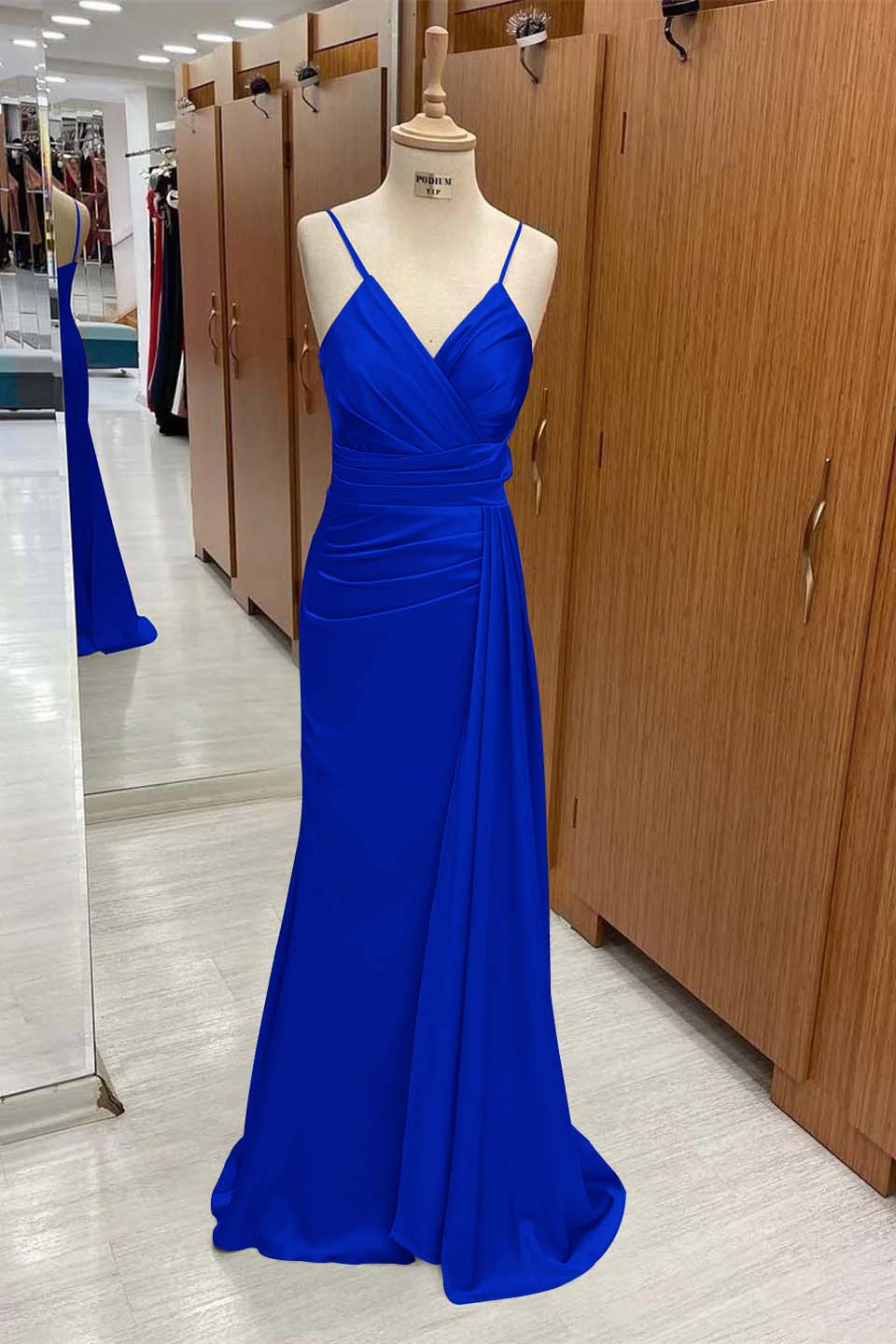 Spaghetti Strap Sleeveless Long Mermaid Prom Dress With Pleated BMBRIDE
