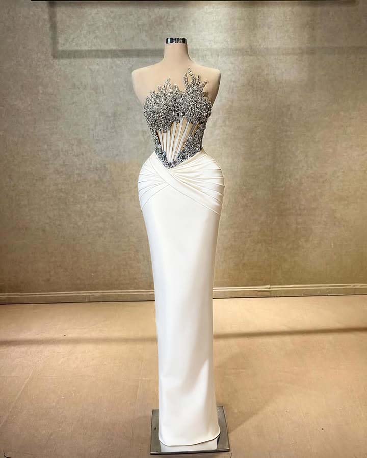 Strapless Sleeveless Long Mermaid Prom Dress With Beading Pleated BMBRIDE