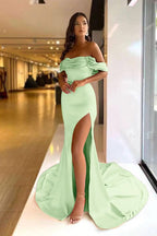 Pink Purple Off-the-Shoulder Beaded Mermaid Prom Dress with Split BM bride