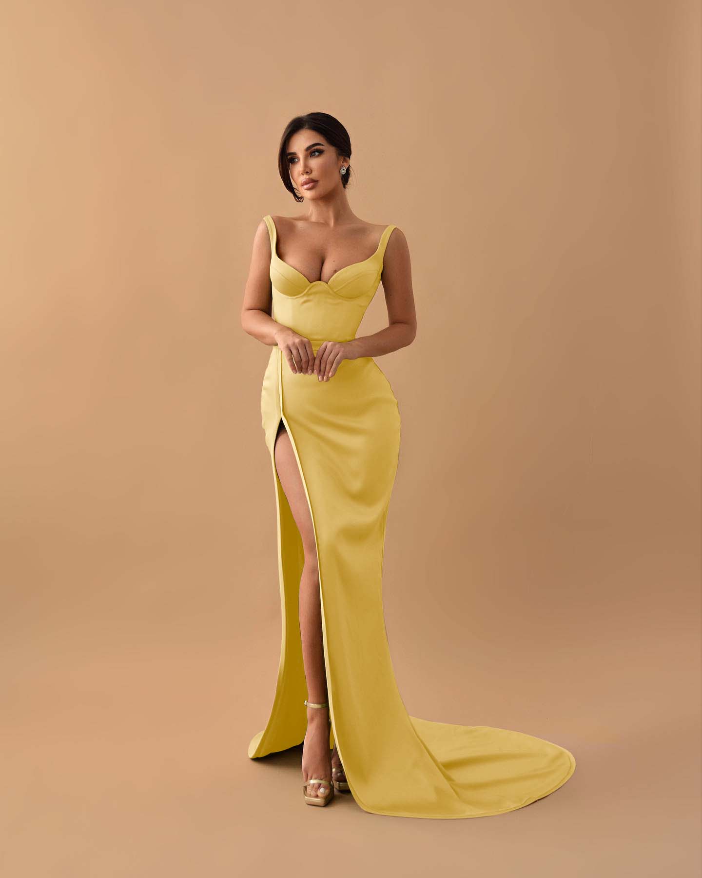Sage Mermaid Spaghetti Strap Sleeveless Long Prom Dress With High Split