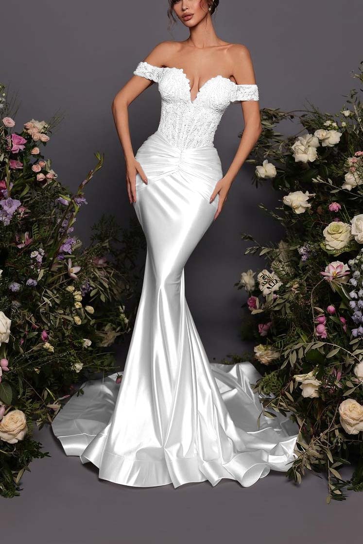 Off The Shoulder Sleeveless Long Mermaid Prom Dress With Pleated BMBRIDE