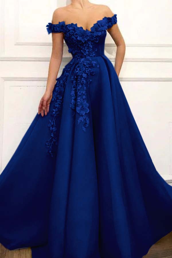Strapless Off the Shoulder Sleeveless Long Prom Dress With Appliques BMBRIDE
