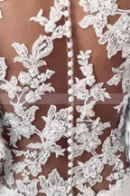 Long Sleeve Illusion Lace Back Sheath Wedding Dress with Appliques BM bride