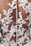 Long Sleeve Illusion Lace Back Sheath Wedding Dress with Appliques BM bride