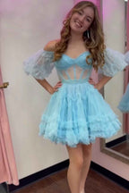 Fuchsia Corset A-Line Short Homecoming Dress Bmbride