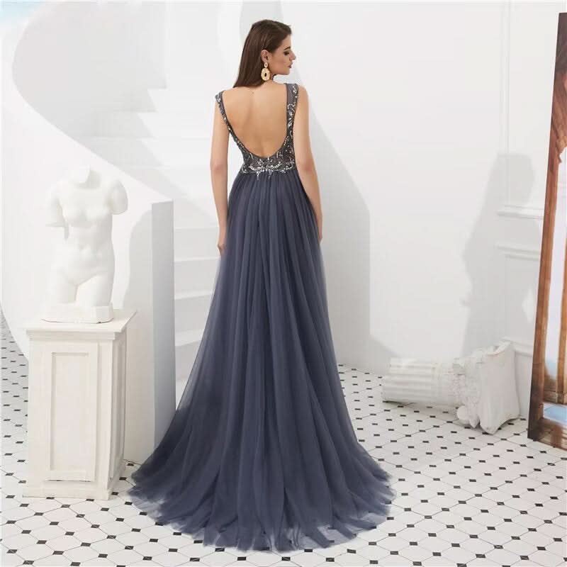 Burgundy Mermaid Evening Dress with V Neck and Crystal Beading BM bride